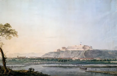 A francia hadsereg átkel Scrivián, Giuseppe Pietro Bagetti (1764-1831) festménye, Napóleoni háborúk, Olaszország