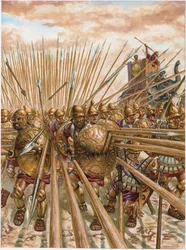 Ókori Görögország: I. Pürrhosz epiroszi falanxa (Kr. e. 378-272) - Ókori Görögország: az épeiroszi Pürrhosz falanxa - Giuseppe Rava illusztrációja