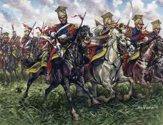 Első birodalom: a császári gárda Vörös Lándzsások vagy Ló-lovas ezrede a waterlooi csatában 18/06/1815 - Első birodalom: a császári gárda 2. könnyűlovas-lovas ezrede (Vörös Lándzsások vagy Vörös Lándzsások) a wa-i csatában