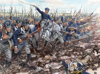 Első birodalom: a porosz gyalogság előrenyomulása 1813-ban - Első birodalom: a porosz gyalogság támadása 1813-ban - Illusztráció: Giuseppe Rava