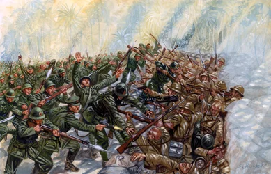 A francia-thai háború (1940-1941): csata Plaek Pibulsonggram, azaz Phibun tábornok thaiföldi hadserege és a Vichy-kormány indokínai francia hadserege között - Francia-thai háború: Thaiföld és a Vichy-Franciaország között vívott csata - Gius illusztrációja