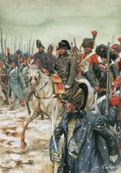 Éljen a császár! I. Napóleon császár (1769-1821) egy ló körülveszi seregét a franciaországi hadjárat során 1814 januárjában" - A hatodik koalíció háborúja, franciaországi csaták, I. Napóleon császár körülvéve seregével a franciaországi hadjárat során - Ill