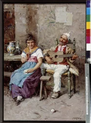 Tavern Scene Painting Giuseppe Sartori (1863-1922) Kötelező említés: Gyűjtemény alapítványi üdvözlettel Provence, Marseille