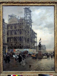 Kilátás a Place des Pyramidesre Párizsban 1875-ben A párizsiak átkelnek a téren egy építkezés mellett. Giuseppe de Nittis (1846-1894) festménye 1875 V. 0,92x0,74 m. Párizs, Musee d