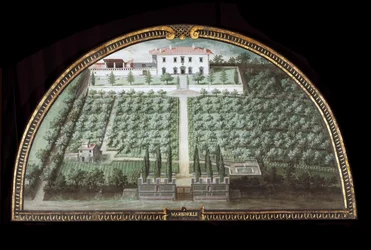 Kilátás a Villa di Marignolle-ra Firenze közelében, Olaszországban (Tempera