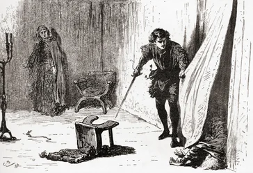 Jelenet William Shakespeare Hamlet című darabjából, III. felvonás, 4. jelenet, Hamlet: Te nyomorult, kiütéses, betolakodó bolond, viszlát! A 189-ben megjelent The Works of William Shakespeare-ből jobbára vettelek téged