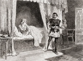 Jelenet William Shakespeare Othello V. felvonásából, 2. jelenet, Desdemona: Gyilkolásról beszélsz? Othello: Ay I do, William Shakespeare műveiből, 1896-ban