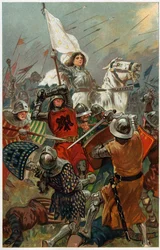 "A szűzlány saját hitével és bátorságával inspirálta honfitársait", illusztráció Alice S. Hoffman "Heroes und Heroines of English History" című művéből.