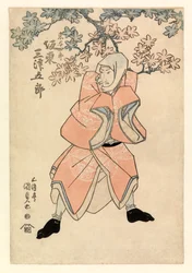 Bando Mitsugoro III. színész, Tokoshiro vagy esetleg Dojishiro részében, 1808-25 körül (színes fametszet)