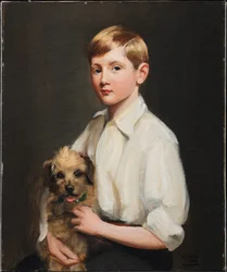 Lord Hugh Percy portréja, 7 éves, egy terrierrel