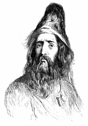 Robinson Crusoe portréja 11 év után a sivatagos szigeten - Grandville illusztrációja Daniel De Foe (Defoe) regényéhez - Garnier kiadás 1869 138. o.