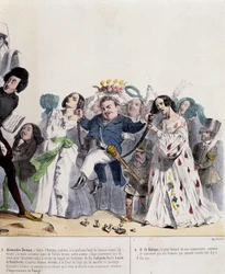 Rajzfilm Alexandre Dumas Filsről és Honoré de Balzacról – Grandville, a „Charivari””-ban, 1844.02.21.