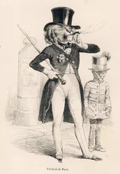 Párizs oroszlánja . JJ Granville illusztrált matricái. Andrew, Best és Leloir által aláírt metszet a Honore de Balzac által írt "Voyage d