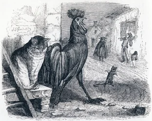 Az aranyozott, a macska és az egér (Le cochet, le chat et le souriceau) - La Fontaine meséi
