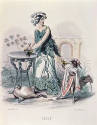 Bürök, a "Les Fleurs Animees"-ből, vésette: Charles Goeffroy (1819-82), 1847 (színes metszet)