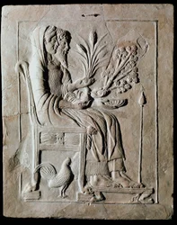 Görög művészet: fogadalmi terrakottatábla a trónon ülő Perszephonéval és Hadésszal, Lokroiból. Kr. e. 470. Reggio Calabria, Nemzeti Múzeum