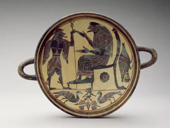 Lakóniai kylix csésze Zeuszt és Hermészt ábrázolva, ie 550-530 körül (agyag) (lásd még: 288296 és 288298)