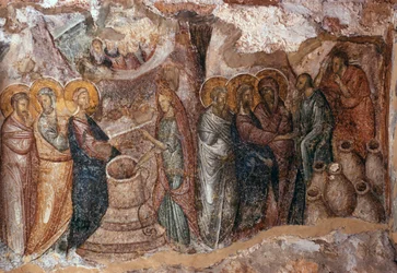 Házasság Kánában, narthex falfestmény, Afendiko templom, Brontochion kolostor