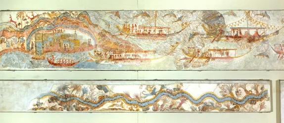 Tengerészeti expedíciók és folyami táj, Akrotiri freskó, Thera (ma Santorini), Görögország, Minószi civilizáció