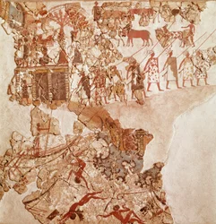 A líbiaiak halála, Akrotiri freskó, Thera (ma Santorini) (Görögország), minószi civilizáció