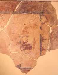 Perseus Hunter, freskó a Thermos C-templom metópjáról, Görögország, görög civilizáció, Kr.e. 630