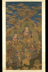 Guanyin bodhisattva két változata, 1750 körül (tinta és szín selyemen)