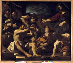 Lázár feltámadása. Giovanni Francesco Barbieri Guerchin festménye az Il Guercinóban (1591-1666). 1619 V. 2,01x2,33 m