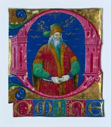 Initial D[omine] egy kóruskönyvből: Salamon király, c. 1470-1480.