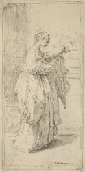 Párnát hordozó lány, jobbra néző profilban, 1590-1690.