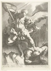 Szent Mihály arkangyal legyőzi az ördögöt, Pieter de Bailliu metszete, 1623-60