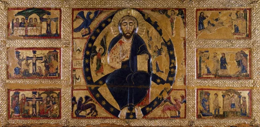 A Megváltó és az evangélisták jelképei, Guido da Siena (aktív: kb. 1250-1300), festménye fára.