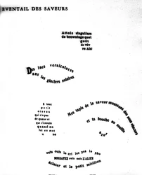 Guillaume Apollinaire (1880-1918) arcot ábrázoló kalligramja: „Az ízek eseménye”