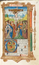 Nyomtatott órakönyv Róma használata: fol. 55r, A keresztre feszítés, 1510.
