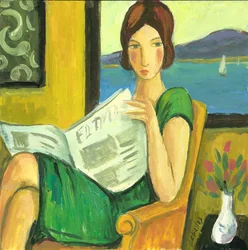 Újságot olvasó lány, 2013 (gouache, papír)