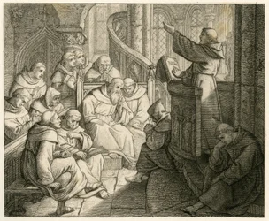 Martin Luther preaches in the monastery, in front of Staupitz , his fatherly friend