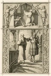 Luther Márton imával készül a császárral való találkozásra (fenti kép); főkép : Luther találkozik George (Georg) von Frundsberg lovaggal (Jorg von Fronsberg, Freundsbergin