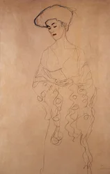 "Mit leichter wendung nach links" (Legerement tourne vers la gauche). Gustave Klimt (1862-1918) műve. Színes zsírkréták. Collection privee