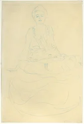 Ülő félhosszú akt elölről; Sitzender Halbakt von vorne, 1907