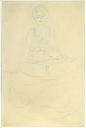 Elölről félmeztelenül ülve, 1907 körül (ceruza papíron)