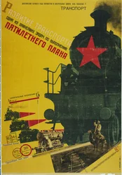 A közlekedés fejlődése, ötéves terv plakátja, 1929