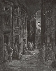 Bluegate Fields nyomornegyedek, London a 19. században. (nyomtatás)