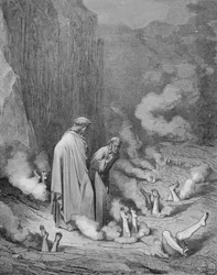 A szimonisták büntetése, Dante Alighieri (1265-1321) "Isteni komédiájából" (Inferno), metszette Stephane Pannemaker (1847-1930) 1868 körül (metszet).