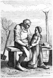 Cosette és Jean Valjean - Victor Hugo „A nyomorultak” című művében, Brion illusztrációja, Hetzel és Lacroix kiadás