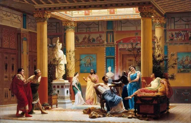 A Joueur de flûte és a La femme de Diomède próbája Napóleon herceg pompeji házának átriumában
