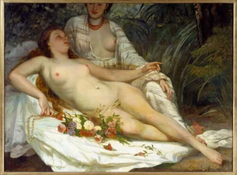 Fürdős szerint két meztelen nő. Gustave Courbet (1819-1877) festménye