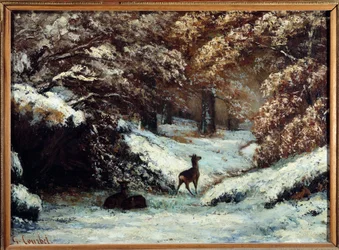 Szarvas szállítása télen Gustave Courbet (1819-1877) festménye 1866 V. 0,54x0,72 m Lyon, Musee des Beaux Arts