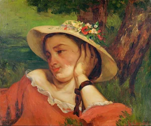 Nő szalmakalapban virágokkal, 1857 körül