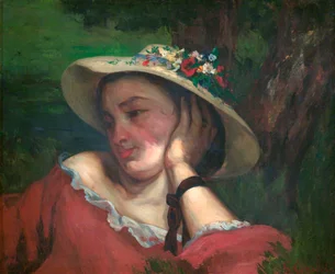 Nő virággal a kalapján - Courbet, Gustave (1819-1877) - 1857 - Olaj, vászon - Nemzeti Galéria, Prága