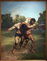 Birkózók. Gustave Courbet (1819-1877) festménye, Olaj, vászon