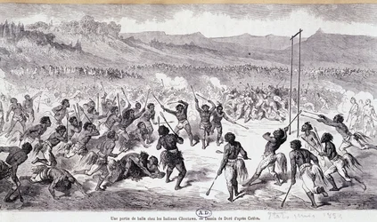 Labdajáték a Choctaws indiánokban – Gustave Doré metszet